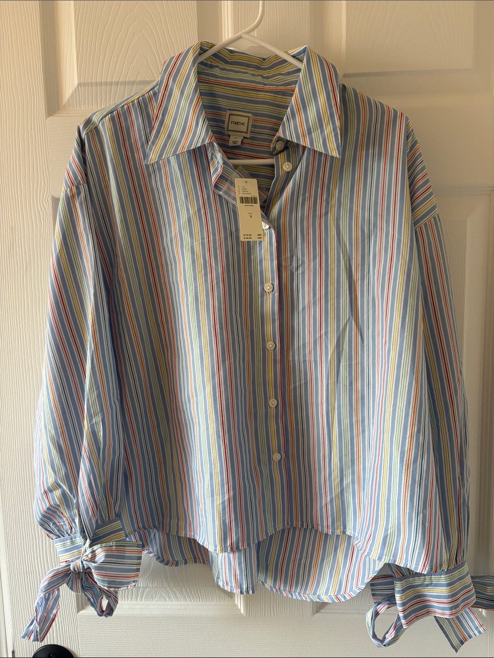 Maeve Multicolor Striped Button-Down Shirt with Tie Sleeves